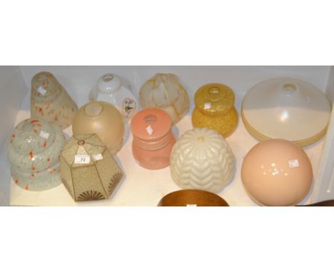Lighting - a milk glass globular wall light;  other shades, various, 1940 and later