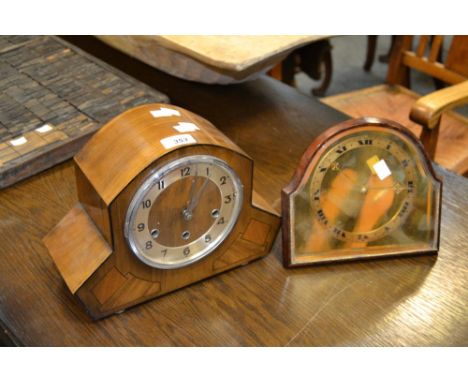 A 1930's walnut mantel clock; another , easel (2)