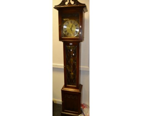 An Old Charm oak longcase clock, three weights