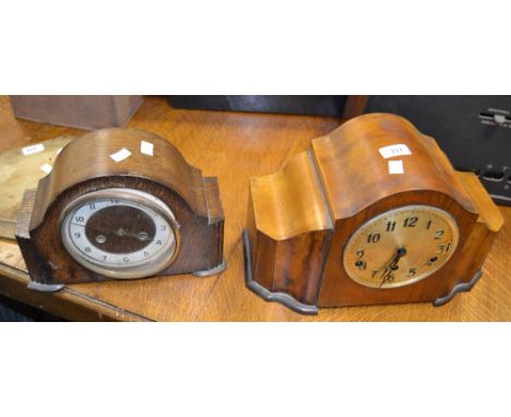 A walnut mantel clock, c.1930,s ; another 