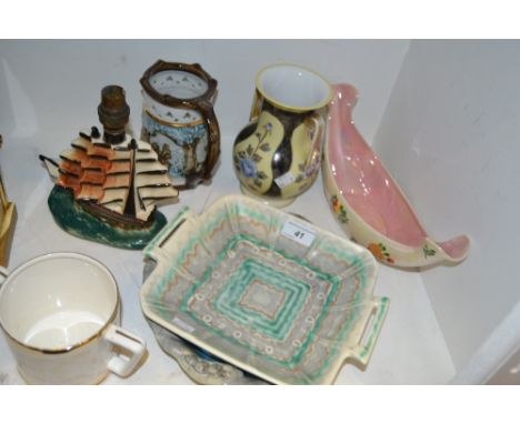 Art Deco Ceramics - Poole pottery vases, Carlton Ware , novelty condiments, Noritake vase;  etc 