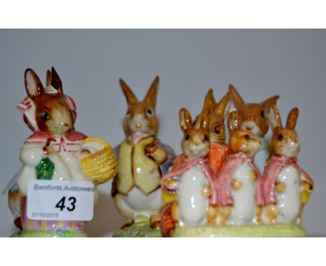 A Beswick Beatrix Potter model, Mr Benjamin Bunny, brown back stamp; others , Mrs Rabbit, Mrs Flopsy Bunny , Poorly Peter Rab