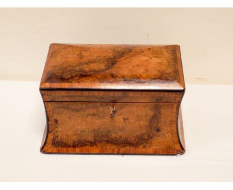 Victorian concave walnut two division tea caddy with domed top 