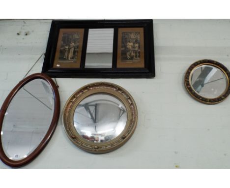 Convex mirror, oval mirror, small circular mirror and a picture panel mirror