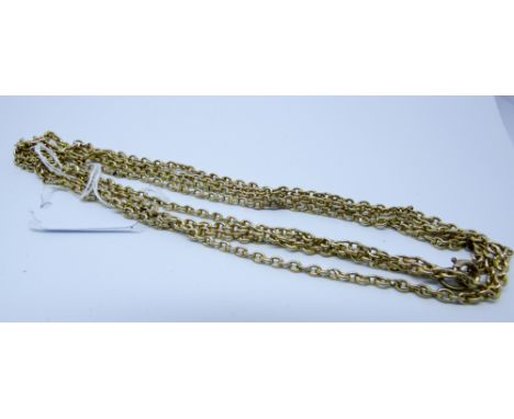 A 9ct yellow gold long guard chain weighing 13.7gms   no major signs of damage or repair 