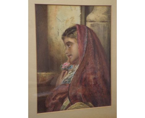 Watercolour portrait of a gypsy girl in gilt frame approx 40cmsx30cms 
