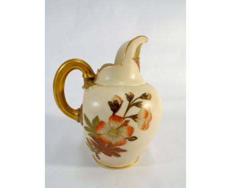 A Royal Worcester blush ivory flat back jug decorated with flowers number to the base 1092 15cms tall   No obvious sign of da