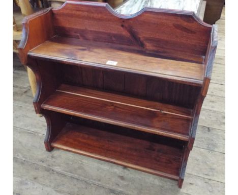 Three tier stained dark pine wall shelf