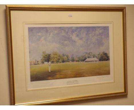 A signed limited edition print of a cricketing scene Green Cross Winchester after Jocelyn Galesworthy