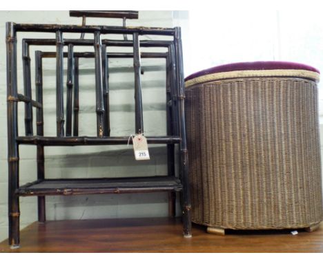 A Lloyd Linen basket stool and bamboo magazine rack 