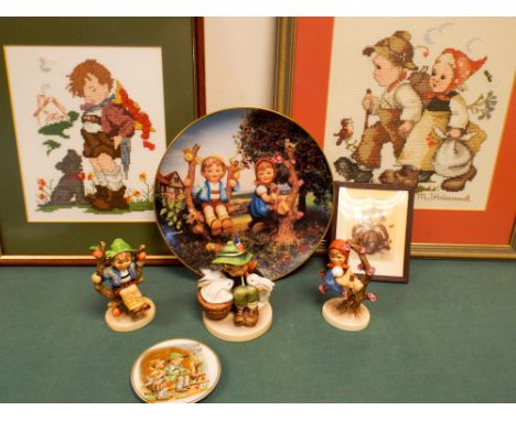 Goebel Hummel figurines, plates, needlepoint panels etc 