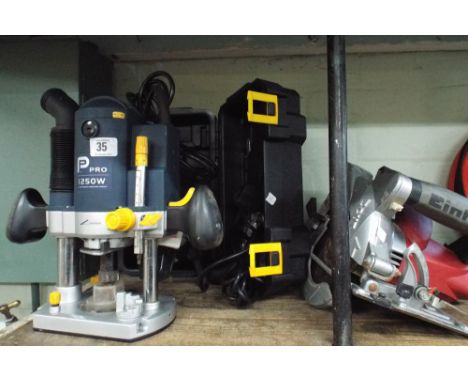An electric sander, electric router and electric skill saw 