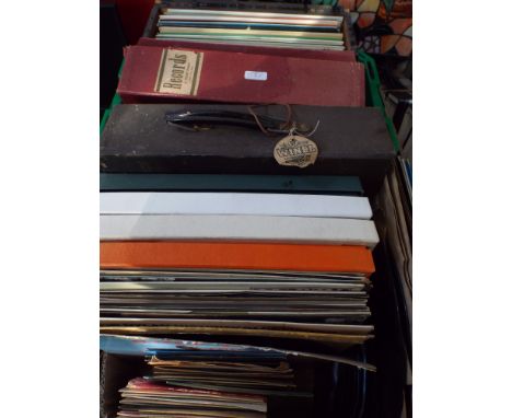 Two large boxes of mainly LP records some singles, some box sets of classical and some pop, including Elvis, Cliff Richards, 