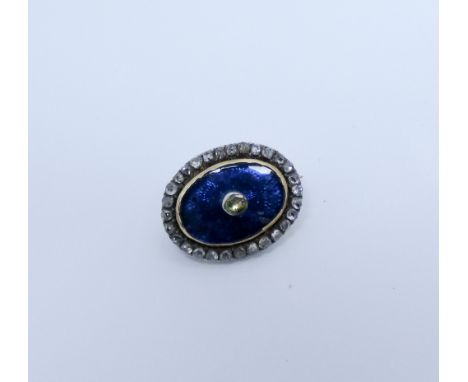 19th Century oval diamond and enamel brooch, 2cm long set in gold  weight 4.2 grams, no obvious sign of damage or repair, ena