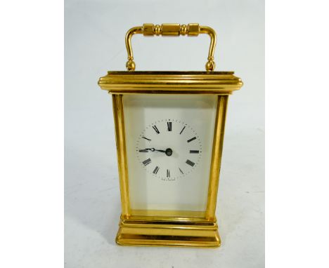 St James London English made carriage clock in brass case 13cms tall excluding handle 