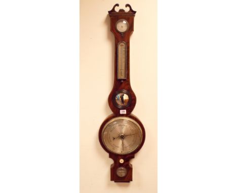 A Victorian banjo wall barometer in mahogany case stamped G Soldini Wincanton