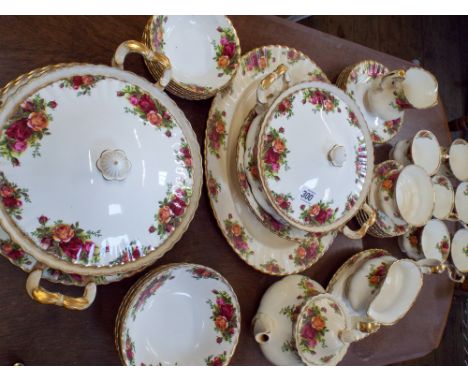 A Royal Albert Old Country Roses pattern dinner and tea service  In good condition but needs a clean, the tureens are seconds