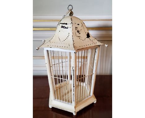 An 'Oriental' hanging birdcage in the form of a lantern 42cms high 