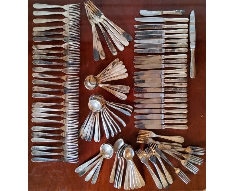 A quantity of Chrisotel by Christofle silver plated flatware consisting of dessert knives, forks &amp; spoons, soup spoons et