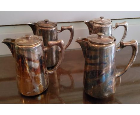 Militaria - four Mappin &amp; Webb silver plated NAAFI / army mess coffee pots, broad arrow mark to base c.1960 