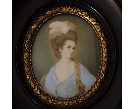 
	
		Y&nbsp;A framed portrait miniature on ivory, "Susan Constance, Lady D****... eldest daughter of Hambleton Constance 1753