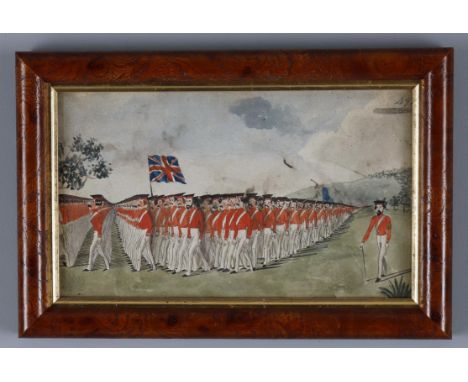 
	
		Mid-19th century British Colonial school, 
		"The army parade", 
		Watercolour
		Unsigned- various notations- possibly d