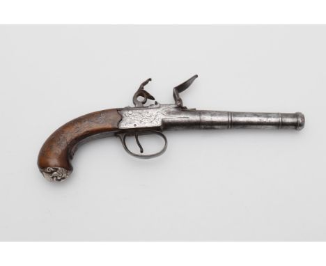 
	
		A George III English flintlock cannon barrelled pistol by T. Ketland, inscribed to lock plate and T&gt;K to underside of
