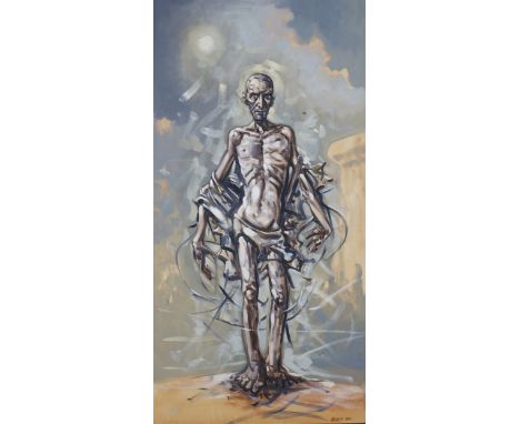 * PETER HOWSON OBE (SCOTTISH b 1958), HOLOCAUST SURVIVOR oil on canvas, signed and dated 2011 180cm x 92cm Unframed