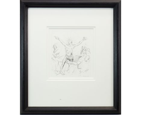 * PETER HOWSON OBE (SCOTTISH b 1958), CHRISTOS ANESTE mixed media on card, signed and dated '06 28cm x 20cm Mounted, framed a