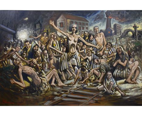 * PETER HOWSON OBE (SCOTTISH b 1958), HOLOCAUST CROWD SCENE I oil on canvas, signed and dated 2011 122cm x 184cm Unframed