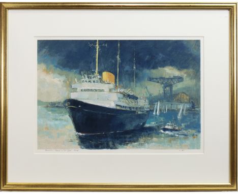 * JAMES WATT RGI (SCOTTISH b 1931), BRITANNIA, FAREWELL TO THE CLYDE limited edition print, signed, titled and numbered 140/2