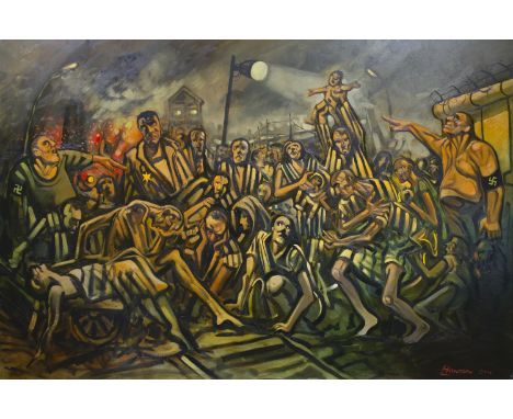 * PETER HOWSON OBE (SCOTTISH b 1958), HOLOCAUST CROWD SCENE II oil on canvas, signed and dated 2011 122cm x 184cm Unframed