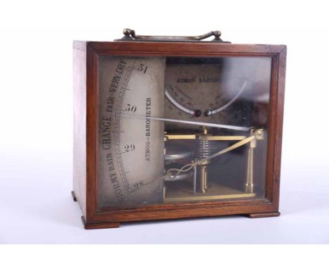 VICTORIAN OAK CASED DESK ATMOS BAROMETER
the glazed chamber with steel pointer reading against a silvered scale calibrated in