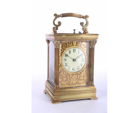 LATE NINETEENTH CENTURY REPEATING BRASS CARRIAGE CLOCK
unsigned two train eight day movement with lever platform escapement n