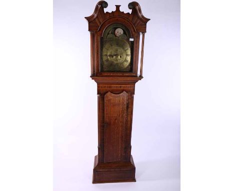 EARLY NINETEENTH CENTURY OAK LONGCASE CLOCK
by Thomas Ramsbottom, Newmillerdam, the unsigned eight day two train movement wit