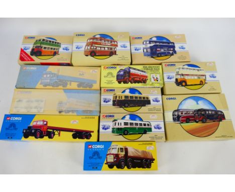 Corgi - 12 boxed diecast from various Corgi ranges. Lot includes #24301 Leyland Tanker 'Youngers'; #21401 AEC Argo Artic Frid