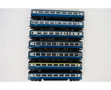 Hornby - A rake of 7 unboxed OO gauge Intercity Coaches in BR blue and grey. Lot includes Hornby Mk 2 Tourist Standard Open O