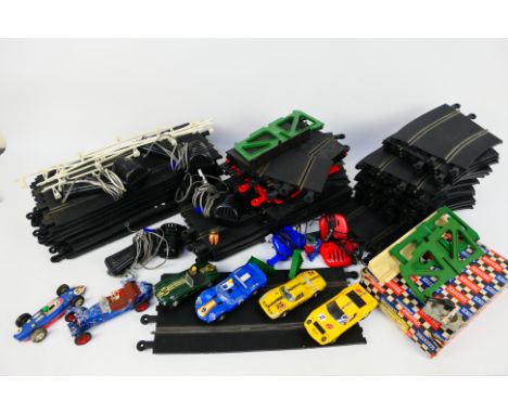 Scalextric - Tri Ang. A selection of track, cars, controllers and parts appearing in Playworn condition. Six racing cars incl