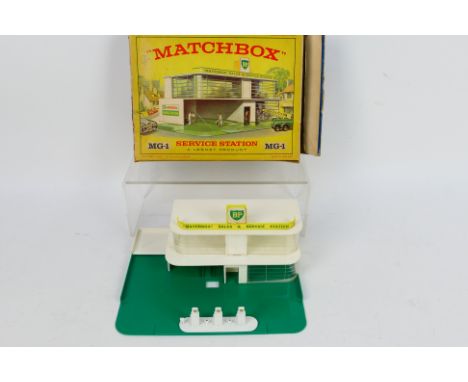 Matchbox - A boxed Matchbox MG1 BP Service Station. The station appears to be incomplete missing the BP forecourt sign, petro