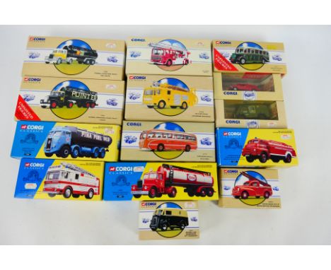 Corgi Classics - 14 boxed diecast model vehicles from Corgi Classics. Lot includes #27201 Atkinson Ellipitcal Tanker Set 'Fin