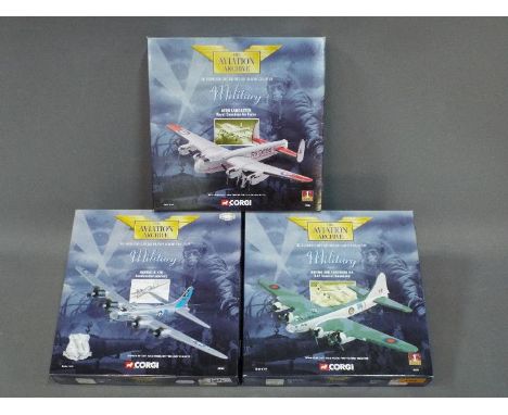 Corgi Aviation Archive - Three boxed Corgi Aviation 1:144 scale model military aircraft. Lot includes #47303 Avro Lancaster -