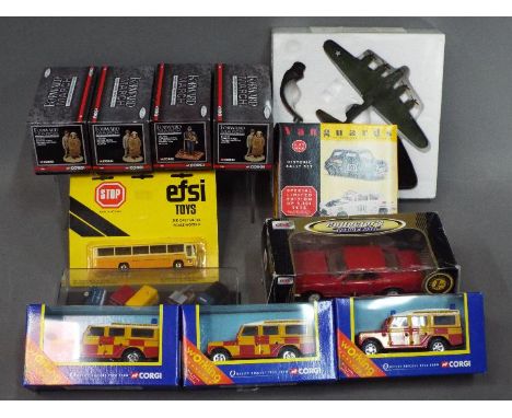 Atlas Editions, Vanguards, Corgi and others - A collection of 12 boxed diecast model vehicles and figures in various scales. 