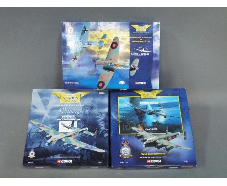 Corgi Aviation Archive - Three boxed Corgi Aviation 1:144 and 1:72 scale model military aircraft. Lot includes #47306 Avro La