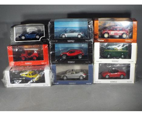 Norev, Maxi-Car - A collection of nine boxed 1:43 scale diecast model vehicles. Lot includes Norev Simca 1000 1962; Citroen Z