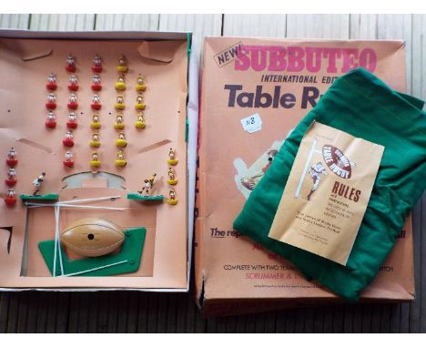 Subbuteo Table Rugby, International edition, appears complete and in good condition in original fair + to g box, with rules b