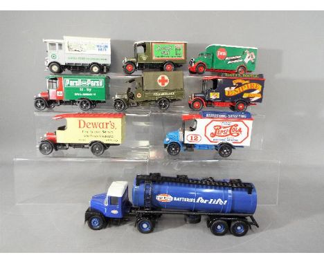 Corgi - Nine unboxed vehicles by Corgi to include Ever Ready Batteries Tanker, Army Ambulance, Persil Soap and similar, all m