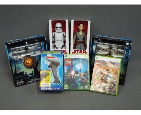 XBox, Scalextric, Disney , Revell - A selection of toys, videos games and action figures. Lot includes Scalextric Digital Con