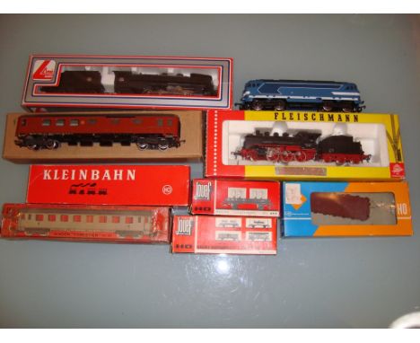 A quantity of HO Gauge locos and rolling stock by Fleischmann, Lima, Jouef, Roco and Kleinbahn as lotted - Good to Very Good,