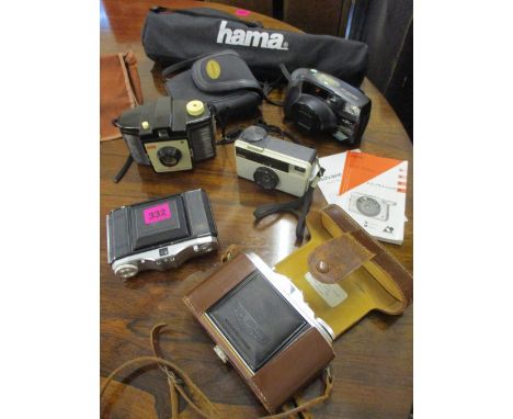 Vintage cameras to include Pentax and Kodak, together with a Hama tripod