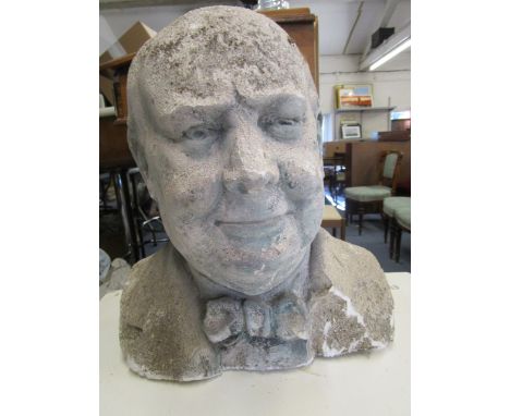 A chalk bust of Winston Churchill wearing a bow tie, traces of paint to the face and bow tie, 13 2/8 h